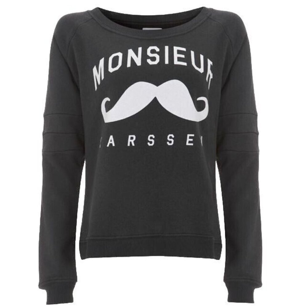 Zoe Karssen Women’s Medium Black Pullover Sweatshirt  Cozy French Graphic Shirt